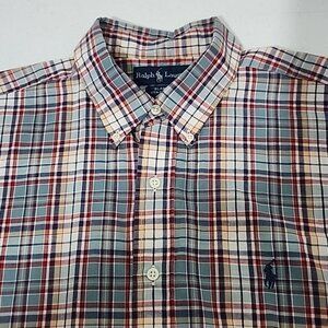 Ralph Lauren Shirt Mens Extra Large Plaid Blake Button Front Short Sleeve Cotton